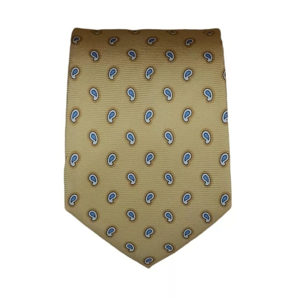 FAÇONNABLE Yellow Paisley Silk Tie HANDMADE ITALY 60"/ 3.7" EC